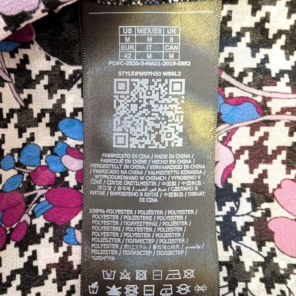 Guess | Floral Fantasy Houndstooth Print High Neck Blouse Pink Blue | Medium - Picture 9 of 12